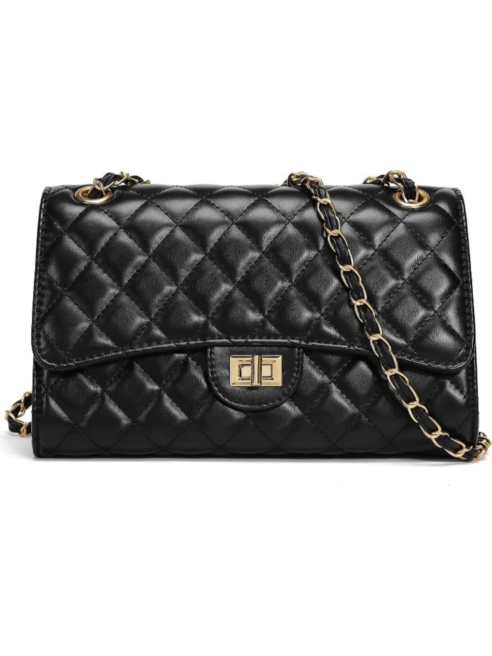 Women's Black Quilted Pu Leather Chain Strap Crossbody Shoulder Bag